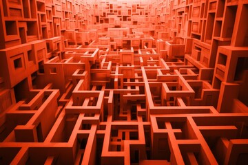 orange color endless labyrinth or maze background 3d render