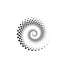 Artistic halftone squares spiral optical illusion pattern vector illustration
