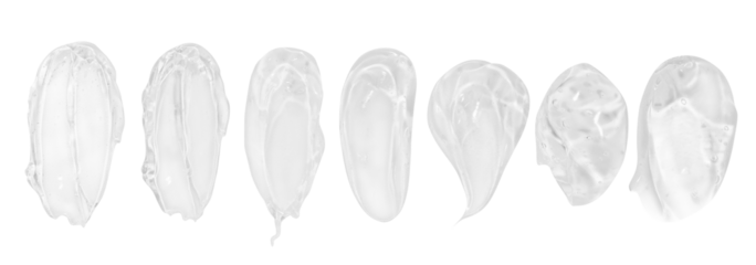 set of smears of transparent cosmetic gel. On an empty background.