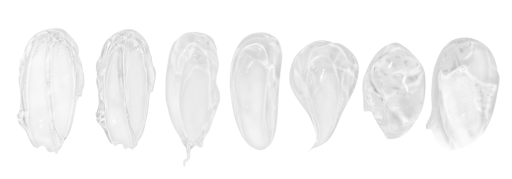 set of smears of transparent cosmetic gel. On an empty background.
