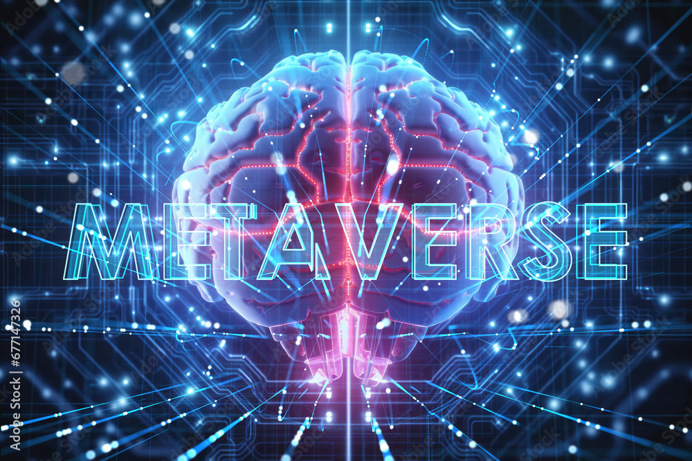 Poster Digital brain concept with metaverse projection. Generative AI