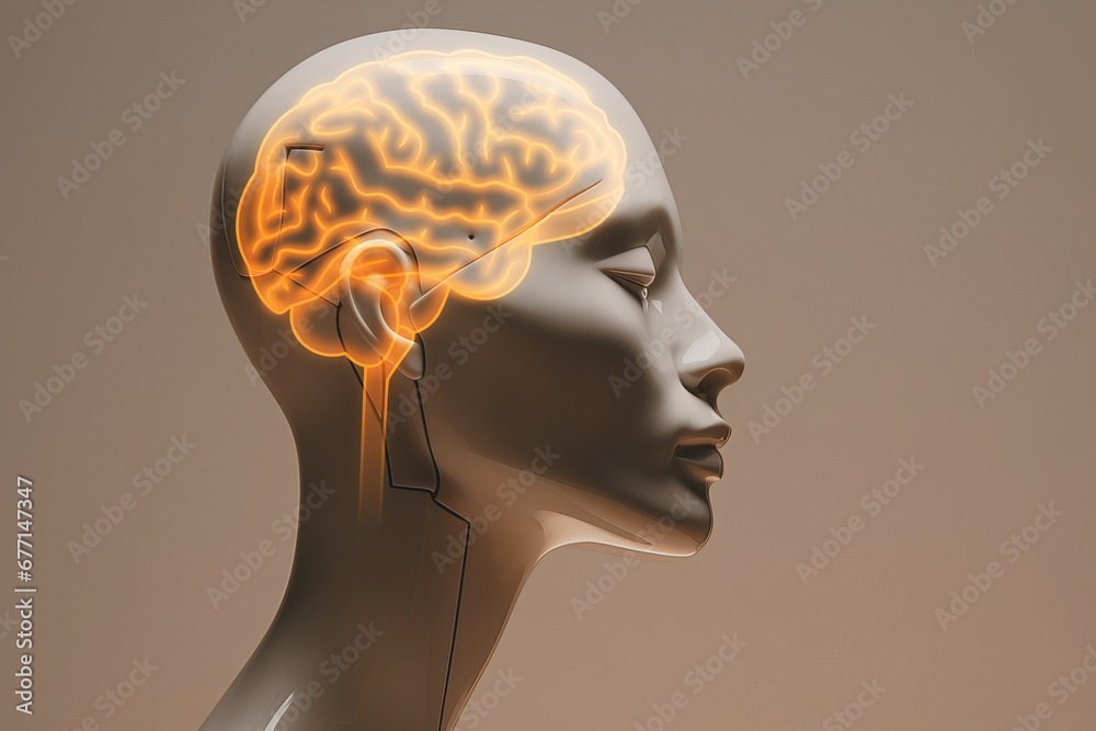 Poster visual representation of brain activity in a mannequin, generative ai