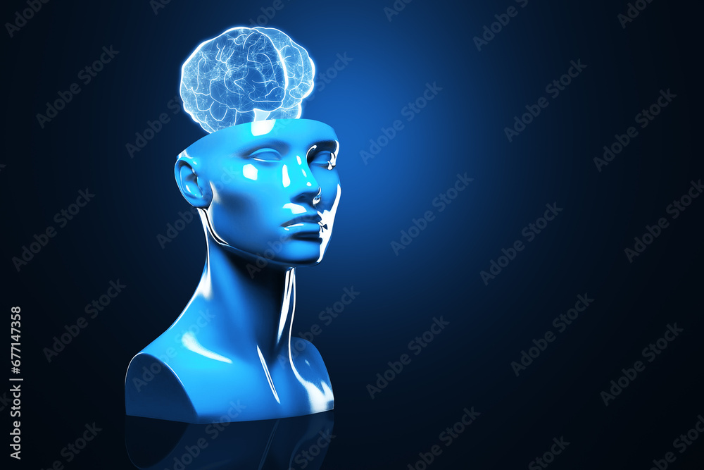 Poster humanoid with a brain interface, generative ai