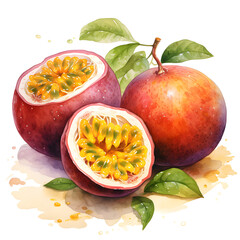 Passion fruit, Fruits, Watercolor illustrations