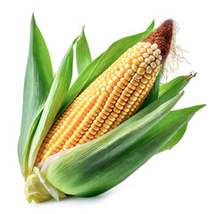 Fresh corn isolated on white background. Corn on the cob kernels close up shot