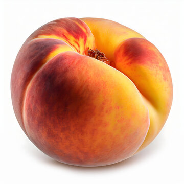  peach fruit with leaf isolated on white background