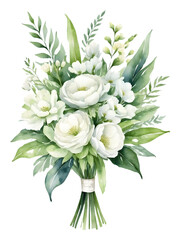 Watercolor set of white bouquet flowers. Floral petals. White flowers for wedding gift. Valentine's flowers. Graphics flower for decoration.