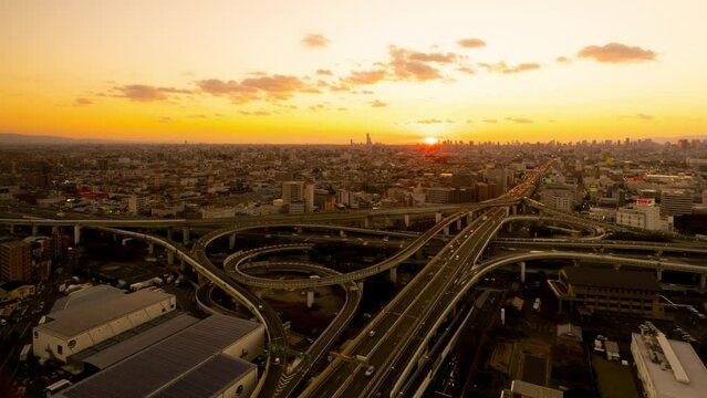 大阪サンセット　タイムラプス　東大阪ジャンクション