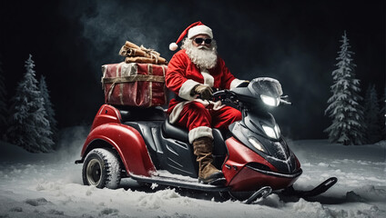 Santa Claus riding a Ski Doo through the snow. Generative Ai