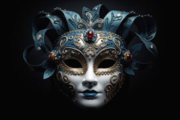 Venice carnival mask over dark background. Generative Ai