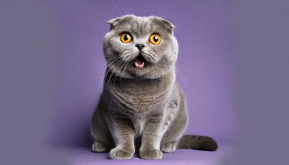 Full length portrait of a gray cat, looking surprised - obrazy, fototapety, plakaty