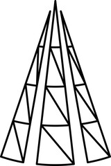 Line art Christmas tree ,, abstract geometric design. PNG with transparent background.