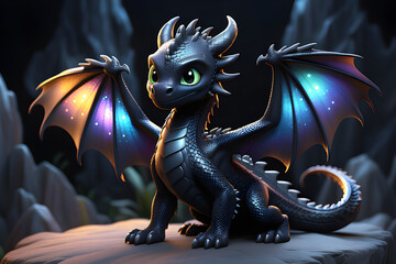 cartoon black dragon night fury fantasy - obrazy, fototapety, plakaty