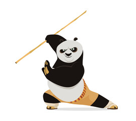Panda with a bamboo stick. Kung Fu. Vector illustration © Olena