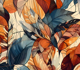 Colorful autumn leaves, abstract illustration background, pattern, wrapping paper, wallpaper, Texture
