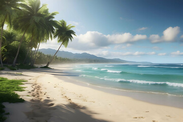 Fototapeta na wymiar Beach with clouds and palm trees