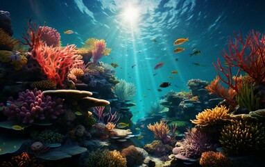 Fototapeta na wymiar Discovering the Essence of a Dynamic Underwater Coral Wonderland.