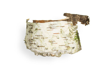 Birch bark is beautifully shaped. On an empty background. PNG