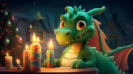 Cartoon Green Dragon Lighting Christmas Tree Candles