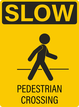 Isolated yellow rectangle black sign of pictogram man walking on walk lane, for cross walk of pedestrian walkway line