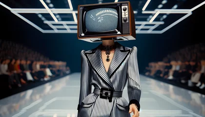 Poster A high-fashion female model with a television for a head, Tv head, Retro style © chand