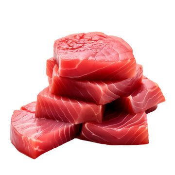 Fresh tuna meat pieces on transparent background