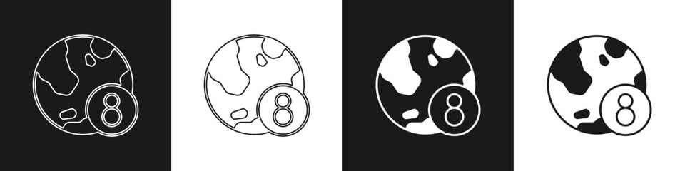 Set 8 March icon isolated on black and white background. International Happy Women Day. Vector