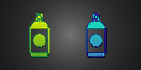 Green and blue Paint spray can icon isolated on black background. Vector
