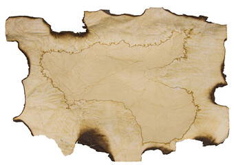 Retro torn aged paper. Burnt edges. Burnt paper. Ashes. Scrolls, crumpled paper. Ancient monuments. On an empty background. PNG