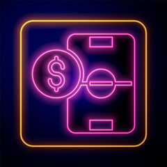 Glowing neon Soccer football betting money icon isolated on black background. Football bet bookmaker. Soccer betting online make money. Vector