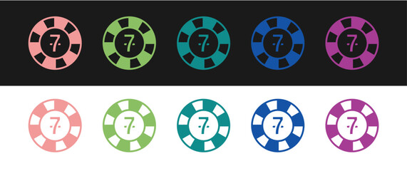 Set Casino chips icon isolated on black and white background. Casino gambling. Vector