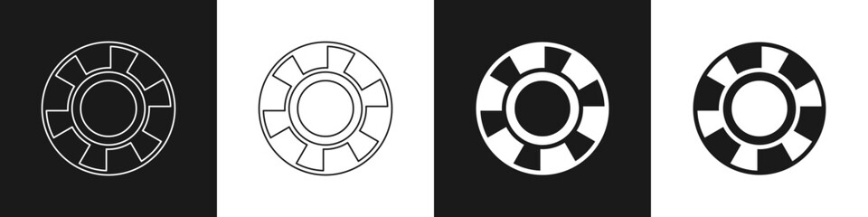 Set Casino chips icon isolated on black and white background. Casino gambling. Vector
