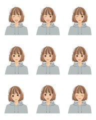 色々な表情をした女性のイラストセット4
