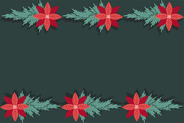 Creative Christmas background with frame from red Holly flower and copy space. Cut out paper style New Year banner, poster, card, design. Template calendar cover. Vector illustration.