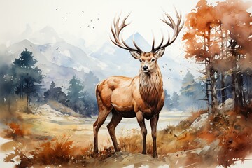 Big deer watercolor in wood