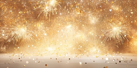 Fototapeta premium Sparkling spectacle. Vibrant fireworks illuminate night. Festive radiance. Golden lights and firework in celebration. Night to remember. Glittering sky