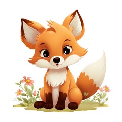 Obraz premium red fox with flowers clipart
