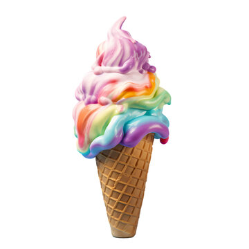 Rainbow ice cream on transparent background