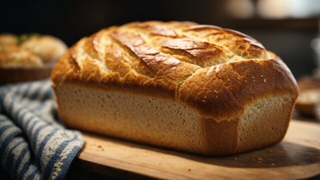 Close up high resolution image of a delightful baked bread fresh from the oven. Generative AI.