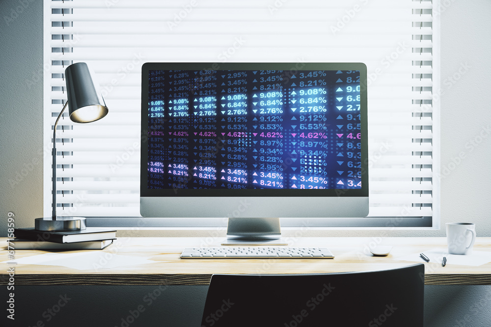 Poster Abstract creative stats data concept on modern laptop screen. 3D Rendering