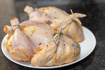 Traditional homemade roast chicken, stuffed with farofa