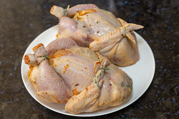 Traditional homemade roast chicken, stuffed with farofa