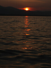 Beautiful golden sunset on the lake