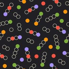 Colorful geometric rings on a black background. Retro playful abstract seamless pattern. Vector illustration