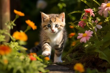 Naklejka na ściany i meble Garden Fantasy of a Playful Kitten