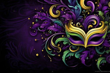 Fototapeta premium Carnival Mardi gras Venetian masks on black purple background