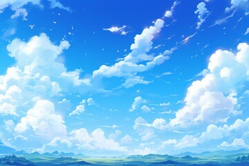 A playful blue sky rendered in the whimsical anime manner - obrazy, fototapety, plakaty