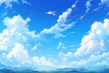Fotobehang A playful blue sky rendered in the whimsical anime manner © Muh