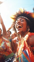 Fototapeta premium Bright carnival costumes. A fun celebration of a Brazilian party