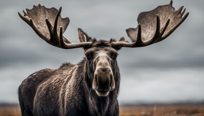 Realistic moose in the woods, cinematic, digital art, illustration, design.